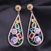 Brass Drop Earring Vacuum Ion Plating micro pave cubic zirconia nickel lead & cadmium free Sold By Pair