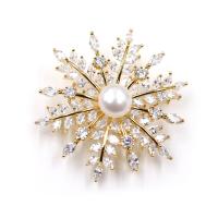 Freshwater Pearl Brooch Brass with Freshwater Pearl Snowflake Vacuum Ion Plating micro pave cubic zirconia nickel lead & cadmium free 49mm Sold By PC