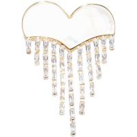 Shell Brooch Brass with Shell Heart Vacuum Ion Plating micro pave cubic zirconia golden nickel lead & cadmium free Sold By PC