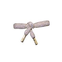 Fashion Brooch Jewelry, Brass, Bowknot, Vacuum Ion Plating, micro pave cubic zirconia, golden, nickel, lead & cadmium free, 44x29mm, Sold By PC
