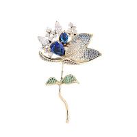 Fashion Brooch Jewelry Brass Flower Vacuum Ion Plating micro pave cubic zirconia golden nickel lead & cadmium free Sold By PC