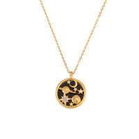 316L Stainless Steel Necklace with Shell with 2inch extender chain Flat Round real gold plated fashion jewelry & micro pave cubic zirconia & for woman Length Approx 15.7 Inch Sold By PC