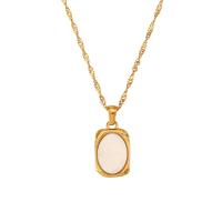 316L Stainless Steel Necklace with Shell with 2inch extender chain Geometrical Pattern real gold plated fashion jewelry & for woman Length Approx 15.7 Inch Sold By PC