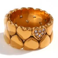 acero inoxidable 316L anillo, Corazón, chapado en oro de 18 K, diverso tamaño para la opción & micro arcilla de zirconia cúbica & para mujer, tamaño:6-8, Vendido por UD