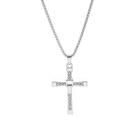 304 Stainless Steel Necklace, Cross, box chain & for man & with rhinestone, original color, Length:Approx 23.6 Inch, Sold By PC