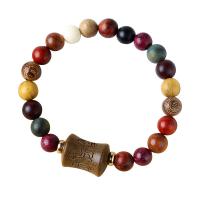 Bois de santal bracelet, avec laiton, style folk & unisexe, Couleur aléatoire, 8mm, Longueur:Environ 5.5-6.3 pouce, Vendu par PC