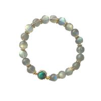 Moonstone bracelet, avec oeil de tigre & Cristal naturel & laiton, Plaqué d'or 14K, bijoux de mode & pour femme, Longueur:Environ 6.1 pouce, Vendu par PC