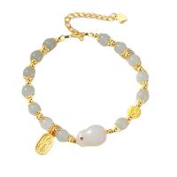 Glass Bracelet, with Tibetan Style, with 1.6inch extender chain, Rabbit, gold color plated, Imitation Hetian Jade & fashion jewelry & for woman, Length:Approx 6.3 Inch, Sold By PC