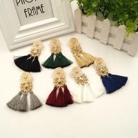 Zinc Alloy Tassel Earring with Polyester gold color plated Korean style & for woman 80mm Sold By Pair