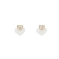 Brass Stud Earring, with Acrylic, Heart, real gold plated, fashion jewelry & micro pave cubic zirconia & for woman, nickel, lead & cadmium free, 17x18mm, Sold By Pair