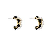Zinc Alloy Stud Earring with Plush & Plastic Pearl gold color plated fashion jewelry & for woman black nickel lead & cadmium free Sold By Pair