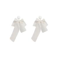 Zinc Alloy Stud Earring with Cloth Bowknot painted fashion jewelry & for woman white nickel lead & cadmium free Sold By Pair