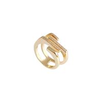 Cubique anneau en laiton Circonia Micro Pave, Plaqué d'or, bijoux de mode & pavé de micro zircon & pour femme, doré, protéger l'environnement, sans nickel, plomb et cadmium, Vendu par PC