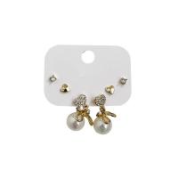Zinc Alloy Stud Earring with Plastic Pearl three pieces & fashion jewelry & for woman & with rhinestone nickel lead & cadmium free Sold By Set