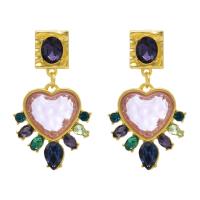 Tibetan Style Drop Earrings, Heart, gold color plated, fashion jewelry & for woman & with glass rhinestone, more colors for choice, 50x30mm, Sold By Pair