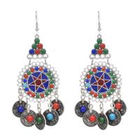 Zinc Alloy Drop Earrings with Resin Rhinestone gold color plated fashion jewelry & for woman & enamel Sold By Pair
