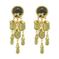 Tibetan Style Drop Earrings, with Glass, gold color plated, fashion jewelry & for woman, two different colored, 75x25mm, Sold By Pair