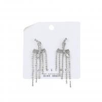 Zinc Alloy Drop Earrings polished fashion jewelry & for woman & with rhinestone silver color Sold By Pair