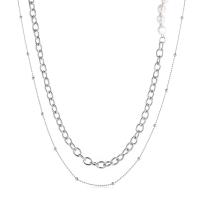 Collier de bijoux en alliage de zinc, avec perle de plastique, poli, Double couche & bijoux de mode & pour femme, argent, Longueur 51 cm, Vendu par PC
