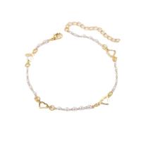 Bracelet de cheville en alliage de zinc, avec perle de plastique, avec 5cm chaînes de rallonge, Placage de couleur d'or, bijoux de mode & pour femme, deux couleurs différentes, Vendu par 22 cm brin
