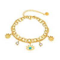 Evil Eye Jewelry Bracelet 304 Stainless Steel with turquoise with 5cm extender chain Vacuum Ion Plating fashion jewelry & evil eye pattern & for woman & with cubic zirconia golden Length 17 cm Sold By PC