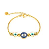 Evil Eye Jewelry Bracelet, 304 Stainless Steel, with 5cm extender chain, Vacuum Ion Plating, fashion jewelry & evil eye pattern & for woman & enamel, golden, 12mm, Length:17 cm, Sold By PC