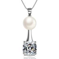 Cubic Zirconia Brass Pendants, with Shell Pearl & Cubic Zirconia, platinum plated, fashion jewelry & Unisex & faceted, white, nickel, lead & cadmium free, 12x20mm, Sold By PC