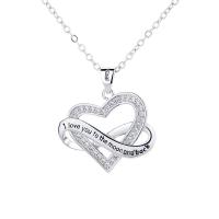 Brass Necklace with 5cm extender chain Heart silver color plated fashion jewelry & micro pave cubic zirconia & for woman & hollow nickel lead & cadmium free Length Approx 40 cm Sold By PC