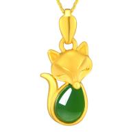 Brass Jewelry Pendants with Chalcedony Fox sang gold plated fashion jewelry & for woman green nickel lead & cadmium free Sold By PC