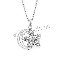 Brass Necklace with 5cm extender chain Moon and Star platinum plated fashion jewelry & micro pave cubic zirconia & for woman & faceted nickel lead & cadmium free Length Approx 45 cm Sold By PC