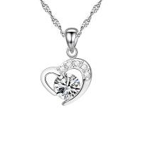 Brass Necklace with Cubic Zirconia with 5cm extender chain Heart platinum plated fashion jewelry & for woman & hollow nickel lead & cadmium free Length Approx 45 cm Sold By PC