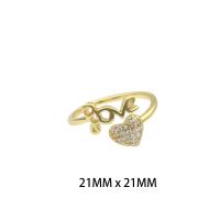 Anillo de dedo de latón, metal, chapado en color dorado, Joyería & para mujer & con diamantes de imitación, libre de níquel, plomo & cadmio, 21*21*0.3mm, Vendido por UD