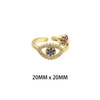 Evil Eye Jewelry Ring Finger, cobre, cromado de cor dourada, joias de moda & para mulher & com strass, níquel, chumbo e cádmio livre, 20*20*0.2mm, vendido por PC