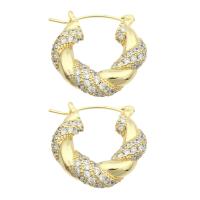 Brass Hoop Earring gold color plated fashion jewelry & for woman & with rhinestone nickel lead & cadmium free Sold By Pair
