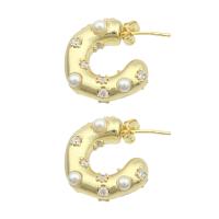 Brass Stud Earring, gold color plated, fashion jewelry & for woman & with rhinestone, nickel, lead & cadmium free, 22x20x0.5mm, Sold By Pair