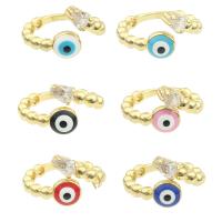 Evil Eye Biżuteria Ring Finger, Mosiądz, Platerowane w kolorze złota, biżuteria moda & dla kobiety & z kamieniem, dostępnych więcej kolorów, bez zawartości niklu, ołowiu i kadmu, 26x22x0.4mm, sprzedane przez PC