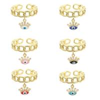 Evil Eye Smykker Finger Ring, Messing, guldfarve belagt, mode smykker & for kvinde & med rhinestone, flere farver til valg, nikkel, bly & cadmium fri, 21x21x0.2mm, Solgt af PC