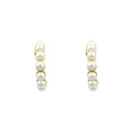 Brass Stud Earring, with Plastic Pearl, gold color plated, fashion jewelry & for woman, nickel, lead & cadmium free, 21x17x0.4mm, Sold By Pair