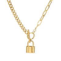 Stainless Steel Jewelry Necklace 304 Stainless Steel Lock 18K gold plated fashion jewelry & Unisex golden Length Approx 15.75 Inch Sold By PC