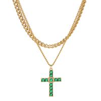 Multi Layer Necklace 304 Stainless Steel with 1.97inch extender chain Cross 18K gold plated Double Layer & micro pave cubic zirconia & for woman golden Length Approx 15.75 Inch Approx 17.72 Inch Sold By PC