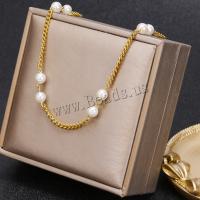 Stainless Steel Jewelry Necklace, 304 Stainless Steel, with Plastic Pearl, with 1.97inch extender chain, Vacuum Ion Plating, fashion jewelry & for woman, golden, Length:Approx 15.75 Inch, Sold By PC