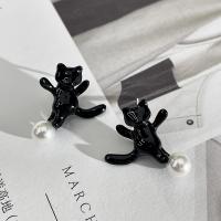 Zinc Alloy Stud Earring Cat fashion jewelry & for woman black nickel lead & cadmium free 25mm Sold By Pair