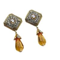 Zinc Alloy Stud Earring with Glass fashion jewelry & for woman & with rhinestone golden nickel lead & cadmium free 80mm Sold By Pair