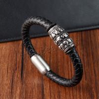 PU Leather Cord Bracelets, with 304 Stainless Steel, Skull, Vacuum Ion Plating, vintage & for man, more colors for choice, Length:21 cm, Sold By PC