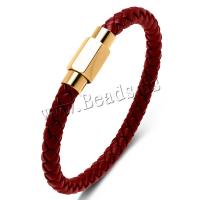 PU Leather Cord Bracelets, with 316L Stainless Steel, Vacuum Ion Plating, different length for choice & Unisex, more colors for choice, 6mm, Sold By PC