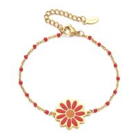 Stainless Steel Jewelry Bracelet 304 Stainless Steel with 4cm extender chain Flower Vacuum Ion Plating Bohemian style & for woman & enamel Length Approx 16 cm Sold By PC