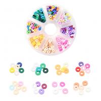 Polymer Clay Beads, with Plastic Box, Flat Round, DIY & 8 cells, mixed colors, 105x28mm, Sold By Box