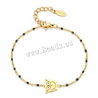 Stainless Steel Jewelry Bracelet, 304 Stainless Steel, with 4cm extender chain, Owl, Vacuum Ion Plating, Bohemian style & for woman & enamel, more colors for choice, Length:Approx 16 cm, Sold By PC