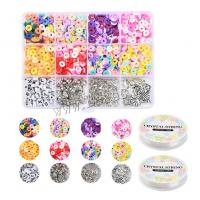 Polymer Clay Beads with Plastic Box & Zinc Alloy Flat Round DIY mixed colors Sold By Box