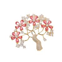 Fashion Brooch Jewelry Brass Tree Vacuum Ion Plating fashion jewelry & micro pave cubic zirconia & for woman golden nickel lead & cadmium free Sold By PC